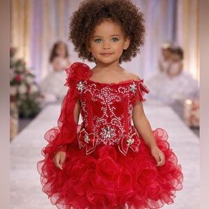 Girls red glitz cupcake pageant princess birthday Flower girl, couture dress.